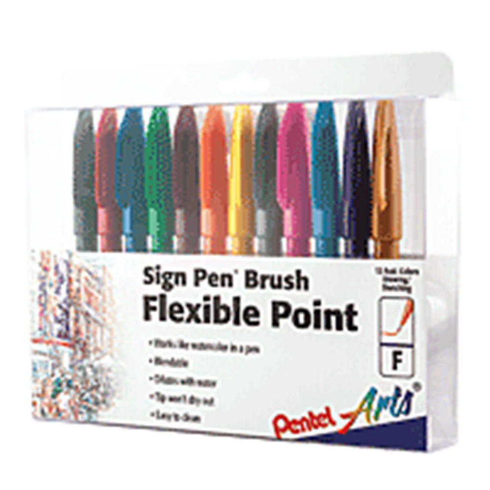 Pentel, Brush Pen, Art & School, Sign Pen, 12 pack, 5306